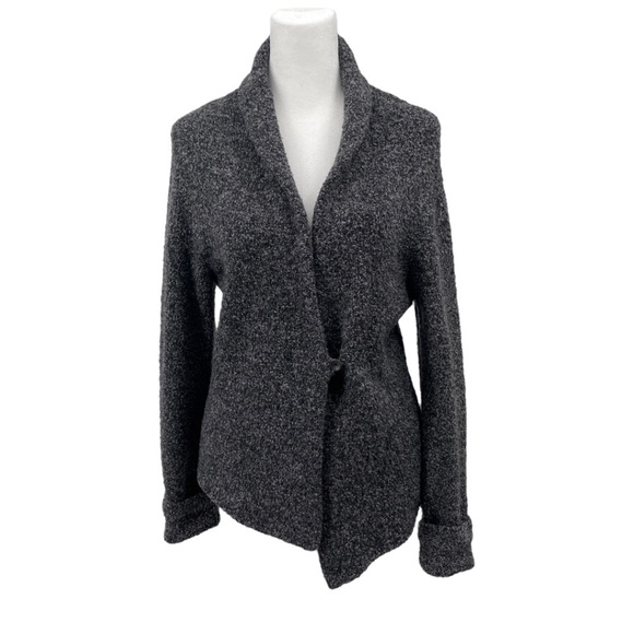 Eileen Fisher Wool Knit Boucle Cardigan, Marled Black/Grey, Size M - Picture 1 of 8